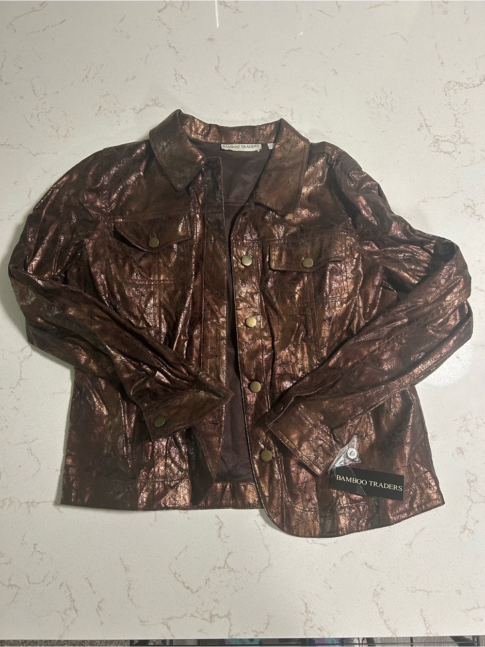 Bamboo Traders Metallic Copper-Brown Leather Jacket